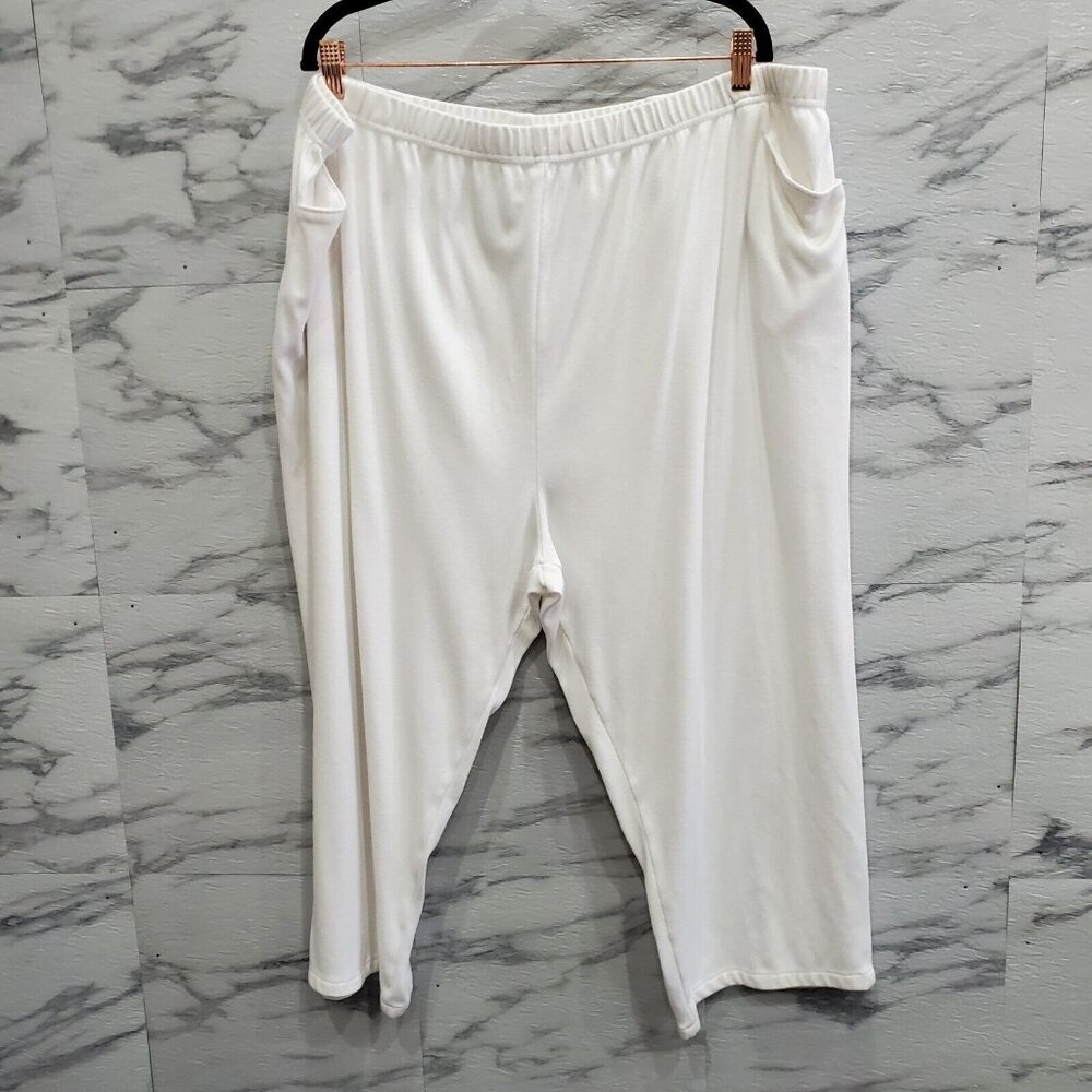 LBW Knit Pants Women Plus Size 4X White Elastic Pull On Pockets Comfort